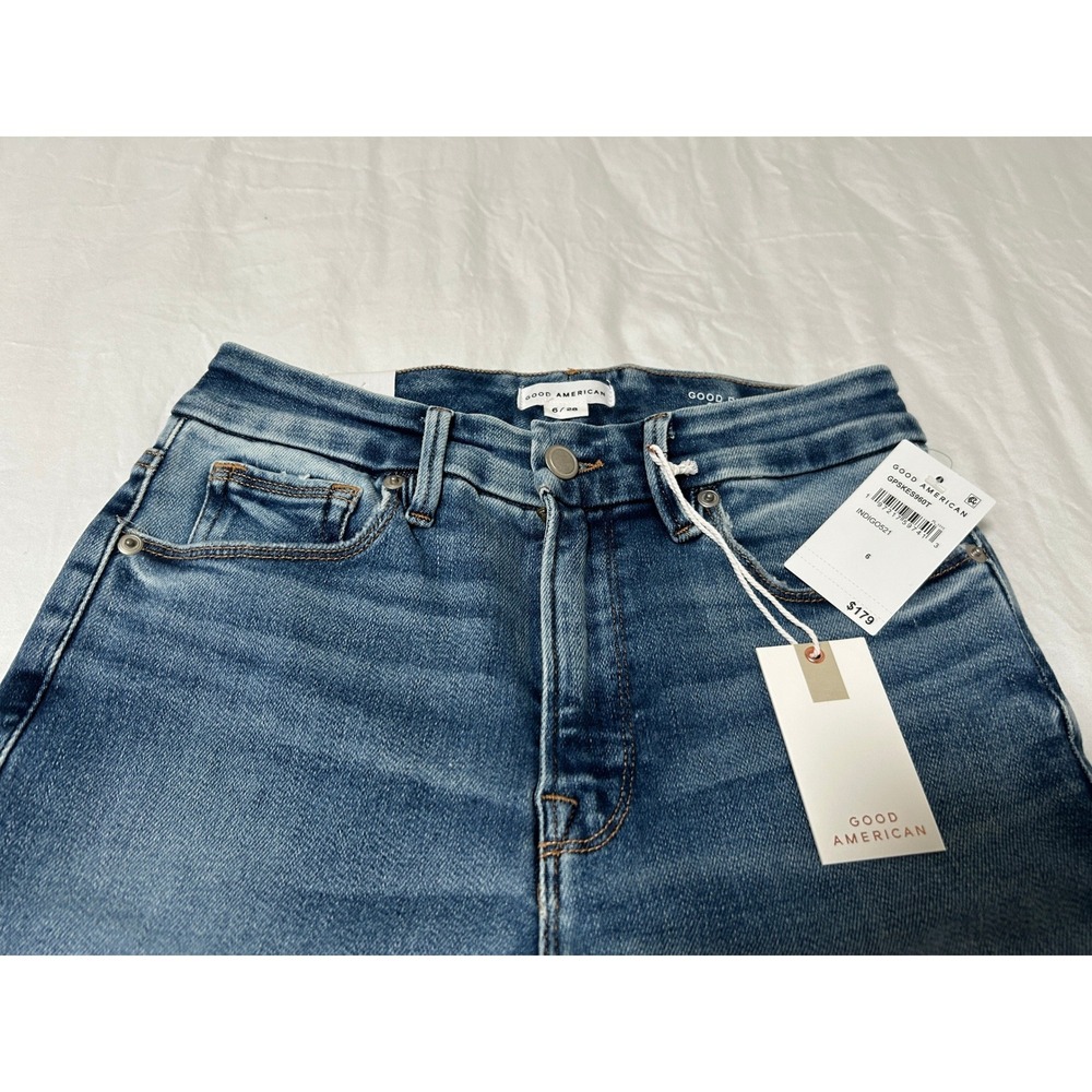 Good American Womens Petite Skinny Jeans Mid Rise Distressed Blue Denim Sz 6/28 - Picture 4 of 9